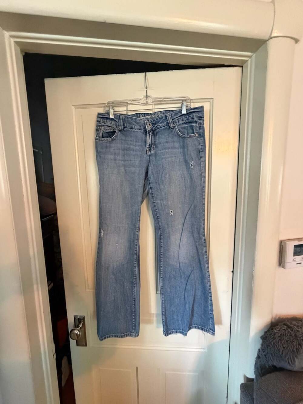 American Eagle Jeans Size 10 Short Blue Distressed Flare Denim